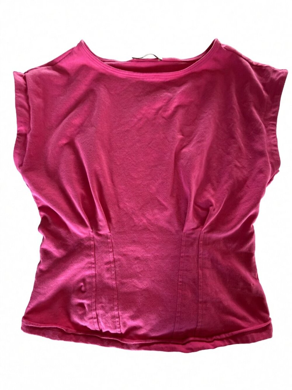 Zenana Hot Pink Cap Sleeve Boat Neck Top Size S Fitted Seam Tee